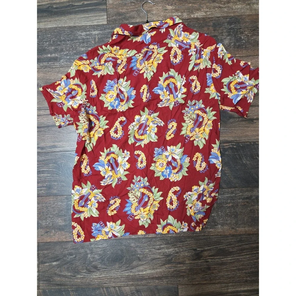 VTG‎ Polo Ralph Lauren Mens L Hawaiian Camp Shirt Button Down Red Tropical